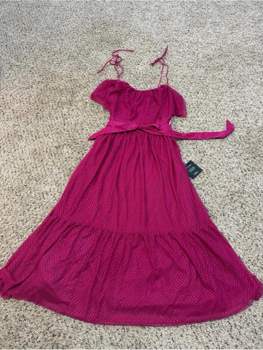 Lulu's Fuchsia Polka Dot Maxi Dress with Tie Straps